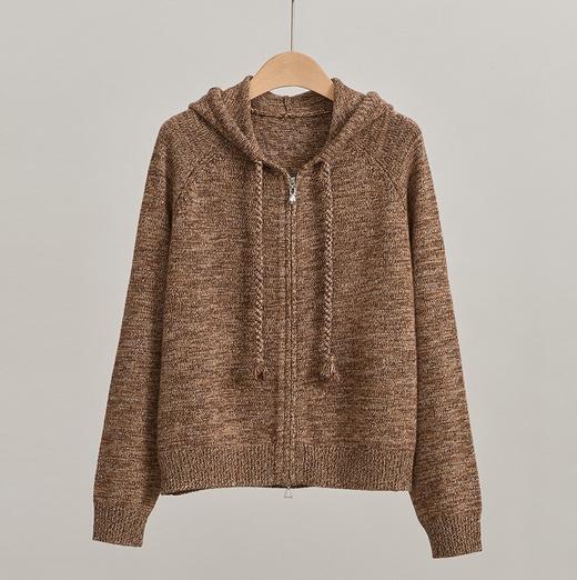 绵羊毛花纱连帽针织双头拉链运动开衫 商品图3