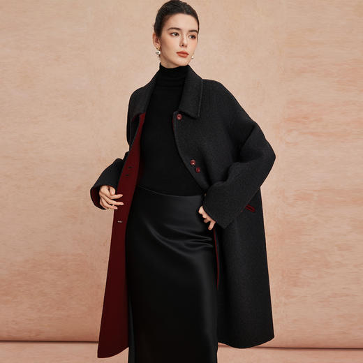 QH921斯尔丽2025新款双面双色宽松廓形慵懒风简洁大方羊毛大衣 商品图0