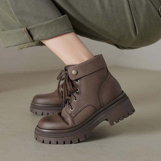 【舒适侧拉链女冬季马丁靴】 厚底轻便系带工装风短靴5CM-CC 商品图4