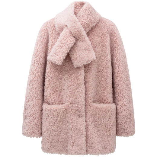 SELFWHO绵羊毛混纺皮毛一体外套女2025冬新款宽松中长款围巾皮草 商品图4