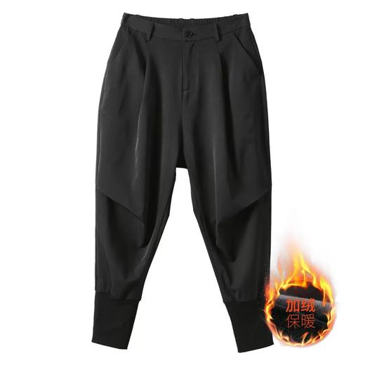 PINLI品立冬装新款男加绒加厚束脚裤纯色休闲长裤小脚哈伦裤潮牌B241217063 商品图5