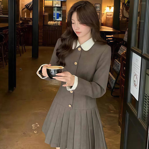 奢姿大码女装2025冬季时尚娃娃领收腰连衣裙胖妹妹气质学院风裙子3254803790 商品图2