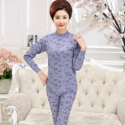 中老年人秋衣秋裤女士纯棉奶奶装妈妈大码保暖内衣套装薄款棉毛衫老年人保暖内衣 商品图7