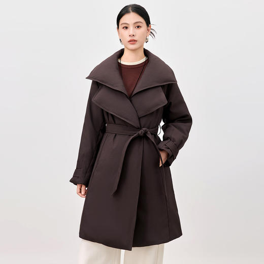 QS25冬季新款长款过膝鹅绒服女款加厚保暖外套设计感开领95鹅绒2119 商品图1