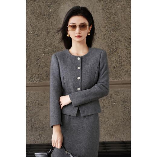 米思阳2025冬新品气质通勤羊毛混纺西装外套+高腰直筒半身裙（单拍）两件套女5564 商品图1