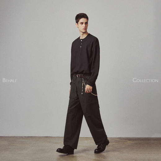 714street高端线BEHALF 酵素水洗全棉 法工甲板袋 侧拉链直筒长裤 商品图2