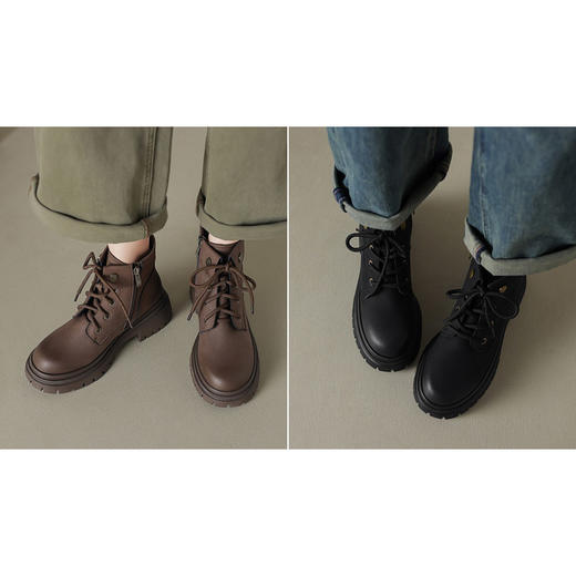 【舒适侧拉链女冬季马丁靴】 厚底轻便系带工装风短靴5CM-CC 商品图0