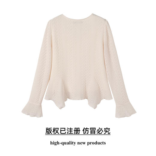 奢姿大码女装2025秋季减龄钉珠镂空针织上衣胖妹妹时尚V领衬衫9953253706 商品图1