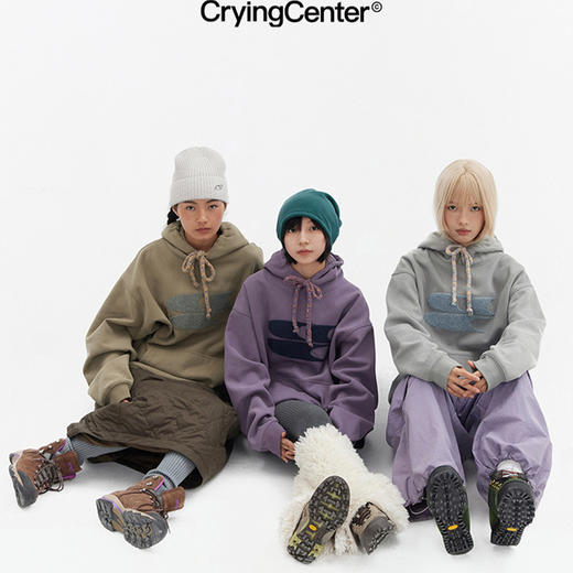 CryingCenter 秋冬连帽毛巾绣logo彩点抽绳加绒加厚卫衣 哭喊中心 商品图3