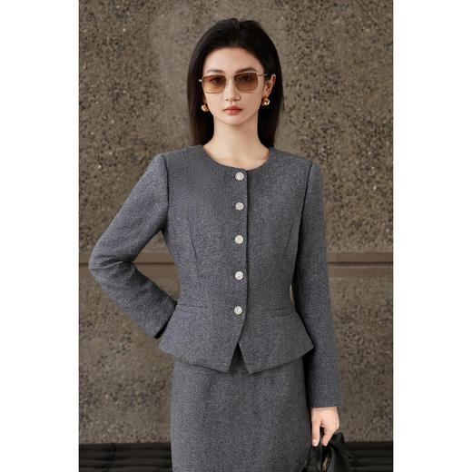 米思阳2025冬新品气质通勤羊毛混纺西装外套+高腰直筒半身裙（单拍）两件套女5564 商品图2