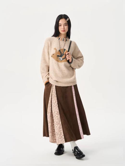 heris/H54112/花园印花拼接麂皮松紧腰A字伞裙 商品图2