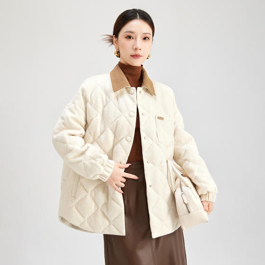 QS源头工厂菱格拼色领子鹅绒外套女秋冬新款拼接设计感恒温保暖8530 商品图2