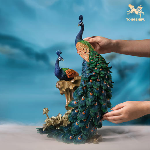 铜师傅 铜孔雀摆件《花开富贵》 客厅桌面玄关办公桌家居装饰礼品 商品图4