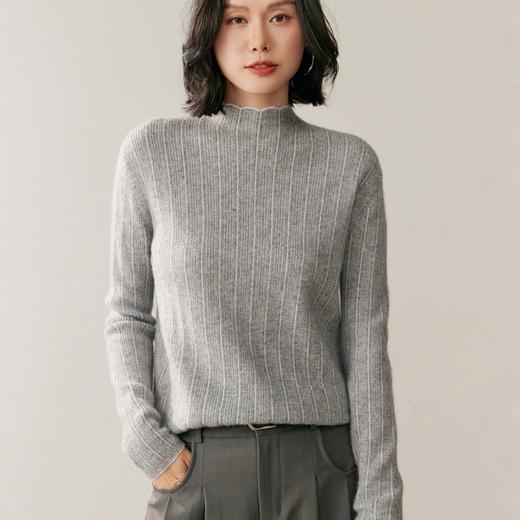 「高货rig」全新升级【铂金会员367/天猫489/差价122】(05352)洛诗琳气质半高领羊绒衫2025秋冬纯色简约花边领针织上衣 商品图3