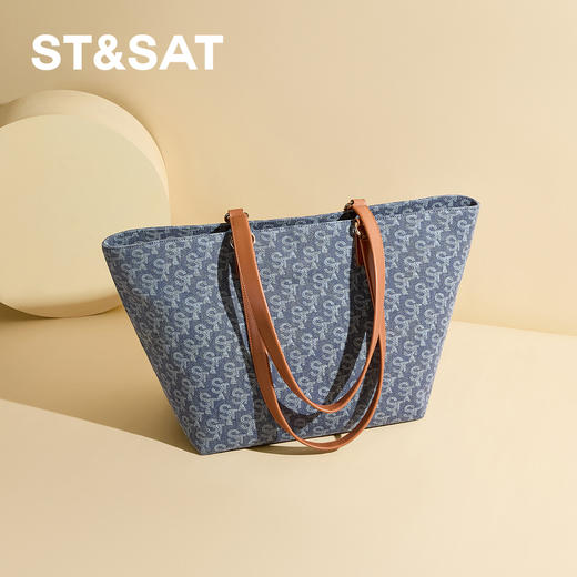 星期六丹宁老花撞色肩带大容量托特包SSD521A085 商品图3