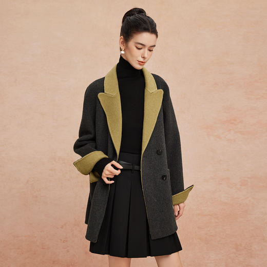 QH918斯尔丽2025新款含山羊绒羊毛双面双色双排通勤优雅气质简约大衣 商品图7