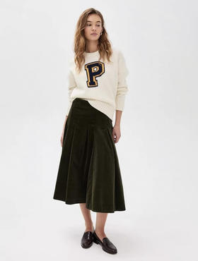 拉fu家同款 秋冬新品  灯芯绒百褶半身裙