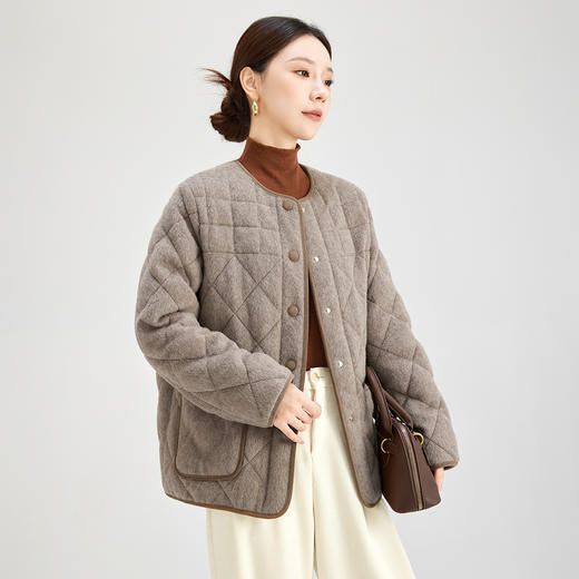 QS高级感时髦圆领长袖鹅绒服外套女秋冬新款2025菱形格百搭上衣7258 商品图1