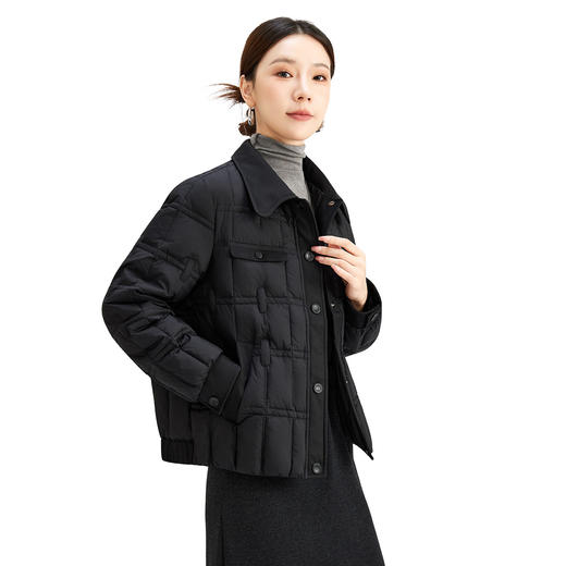 QS冬季新款羽绒服休闲翻领夹克款黑色日常气质通勤潮流外套女5055 商品图4