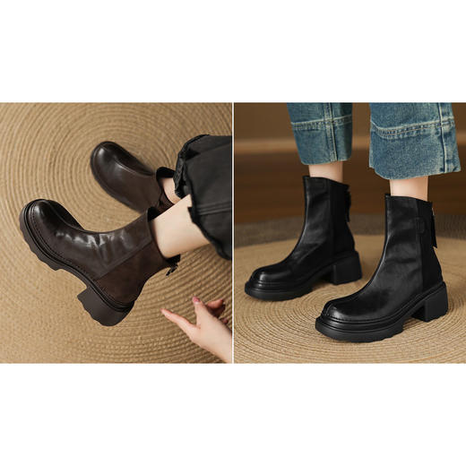 【复古拼接休闲短靴】 底新款靴子舒适不累脚6CM-CC 商品图0