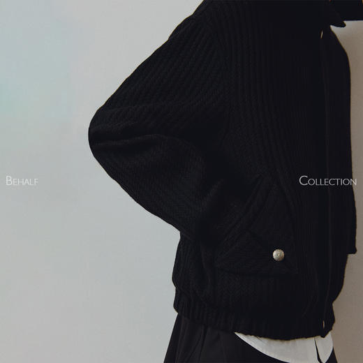 714street高端线 BEHALF 100%羊毛 编织肌理螺纹四袋拉链抽皱夹克 商品图2