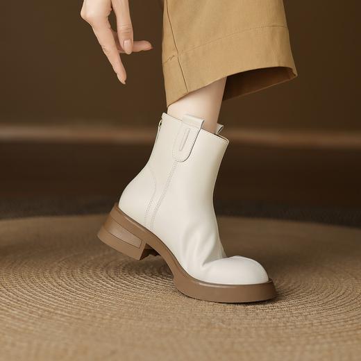 【真皮厚底防水台拉链短靴】百搭烟筒靴秋冬5CM-CC 商品图3