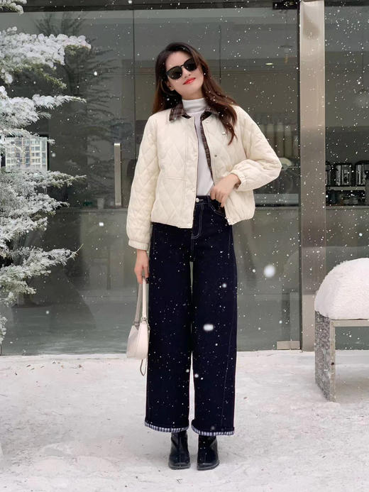 【百图lulu定制】【常春藤棉服】假两件 内拼接 磨毛格子衬衫  菱形格纹 棉服 商品图4