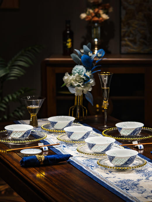 富玉陶瓷景德镇万花献瑞饭碗家用高颜值玲珑乔迁之喜入宅搬家礼物餐具 商品图0