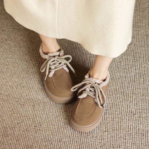 【系带厚底雪地靴】 毛茸茸系带冬季毛毛鞋3.5CM-CC 商品图0