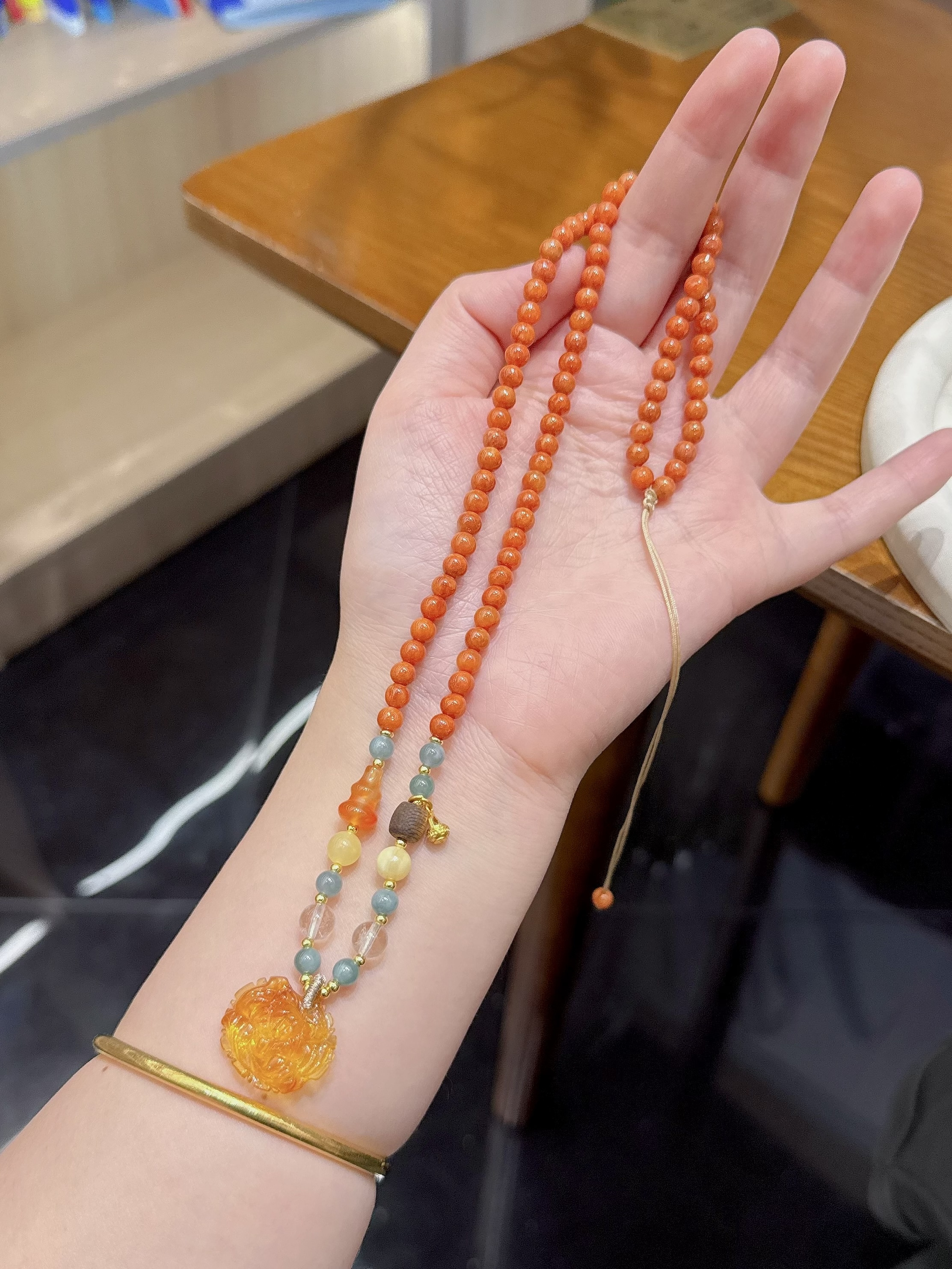 “国色天香”天然红翡多宝毛衣链/项链CF