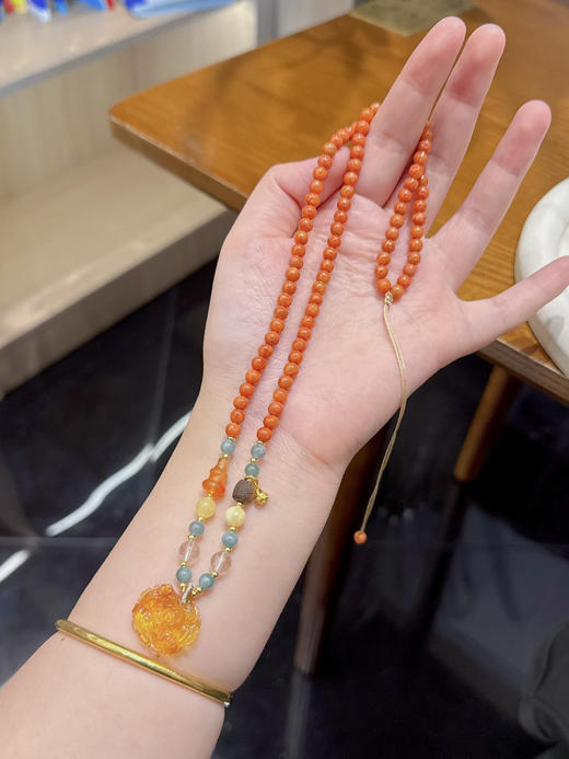 “国色天香”天然红翡多宝毛衣链/项链CF 商品图0