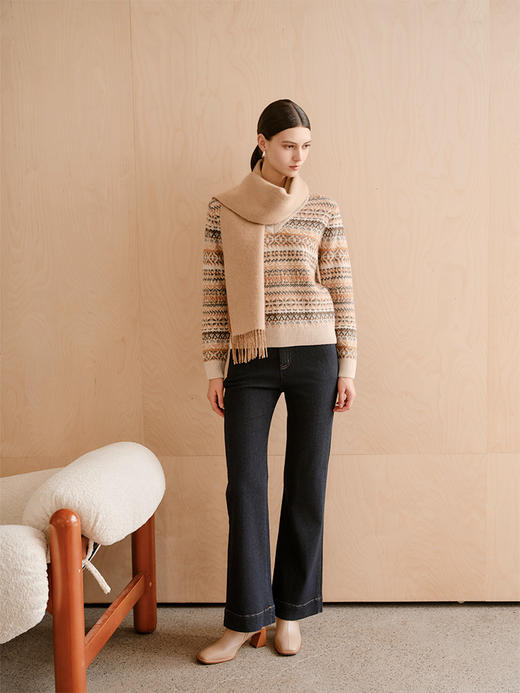 【条纹撞色提花开衫】羊绒世家秋冬新品女士100%山羊绒V领针织套衫 商品图2