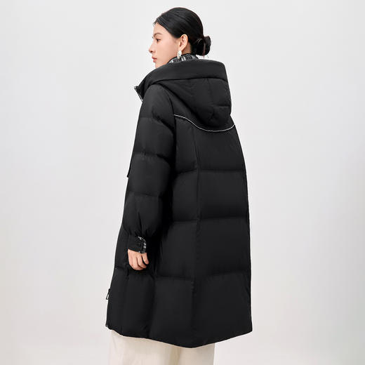 QS复古格子拼接黑色羽绒服女冬季新款韩版加厚中长款95鸭绒外套5113 商品图3