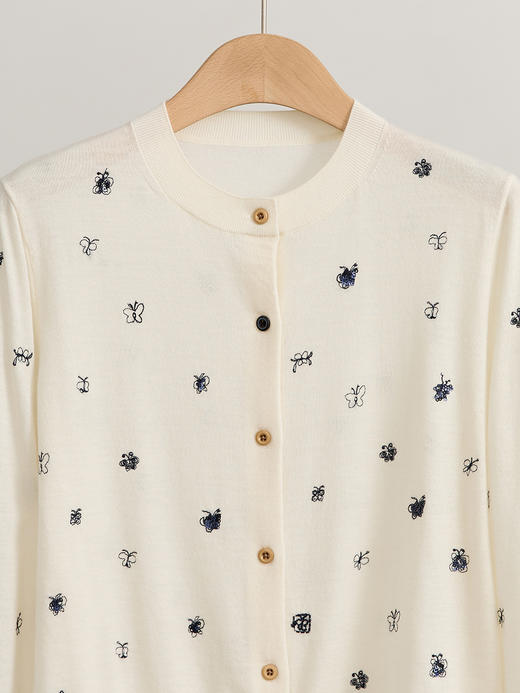 小绣花波点绵羊毛针织开衫 商品图4