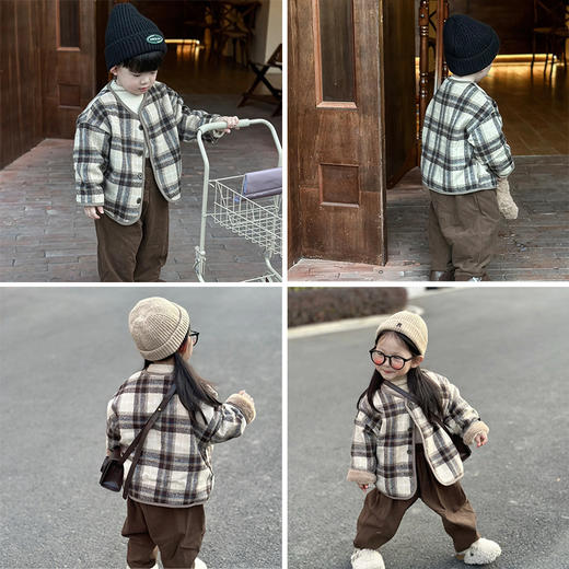 【📣薅羊毛捡漏39.9/件】🥳毛呢格子格子加绒外套韩版2025秋冬新款男童女童外衣宽松宝宝棉衣聚 商品图0