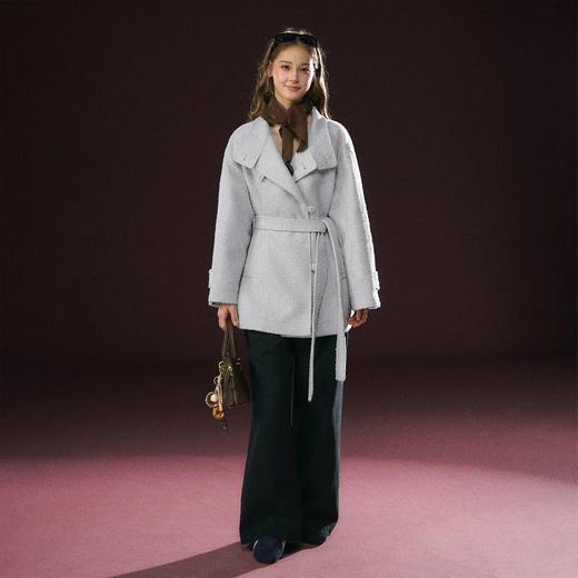 Ariseism 美式复古立领毛呢外套女秋冬季新款呢子大衣 商品图3