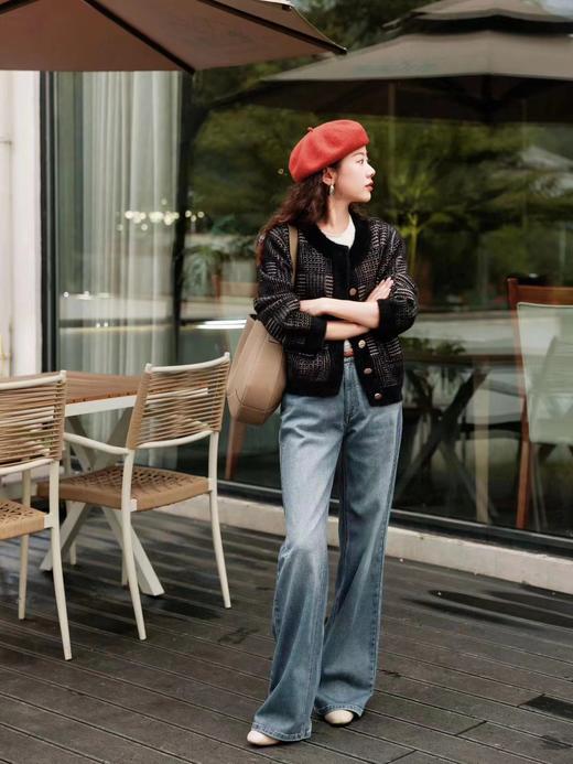 D111932保暖复古星空纹阔腿牛仔裤高腰宽松显瘦直筒阔腿裤 商品图6