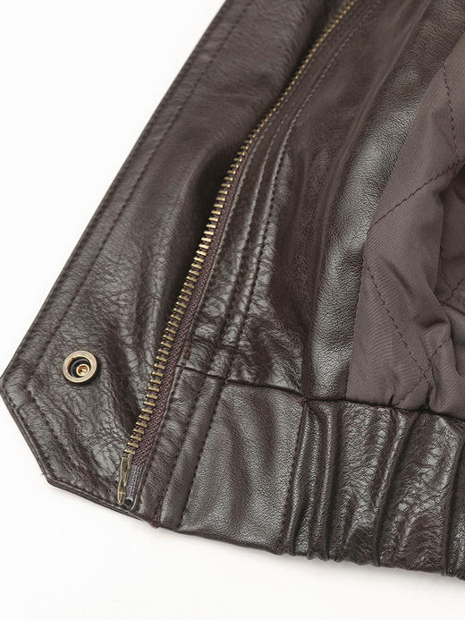 秋冬新款复古深棕色立领皮夹克 宽松工装风大口袋短款外套 帅气机车风仿皮衣上衣 商品图4