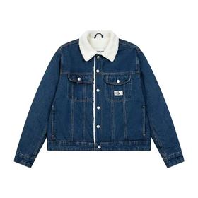 D111967防寒重工水洗双袋羊羔毛牛仔棉服情侣外套