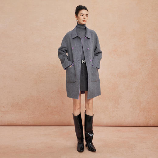QH922斯尔丽2025新款含山羊绒双面双色韩版简洁大方OL通勤羊毛大衣 商品图7