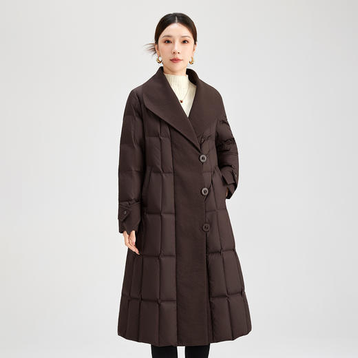 QS长款鹅绒服女冬季2025新款时尚大翻领鹅绒修身收腰过膝外套0020 商品图3