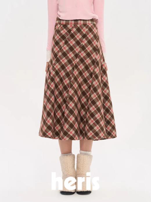 heris/H53120/羊毛混纺学院格纹 斜裁百褶 A字鱼尾伞裙 商品图0