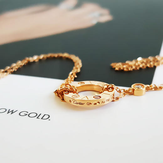 【95新】Cartier卡地亚LOVE系列B722450918K玫瑰金镶2钻小圆饼LOVE项链链长约41cm女士031125TJ23 商品图6