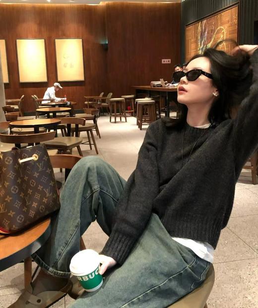 D111932保暖复古星空纹阔腿牛仔裤高腰宽松显瘦直筒阔腿裤 商品图2