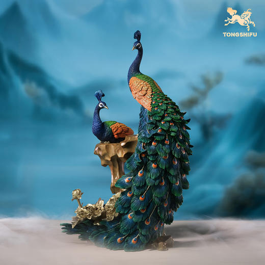 铜师傅 铜孔雀摆件《花开富贵》 客厅桌面玄关办公桌家居装饰礼品 商品图0