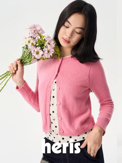 heris/H54102/活力色彩波点 假两件层次设计 35羊毛合身针织开衫外套 商品图2