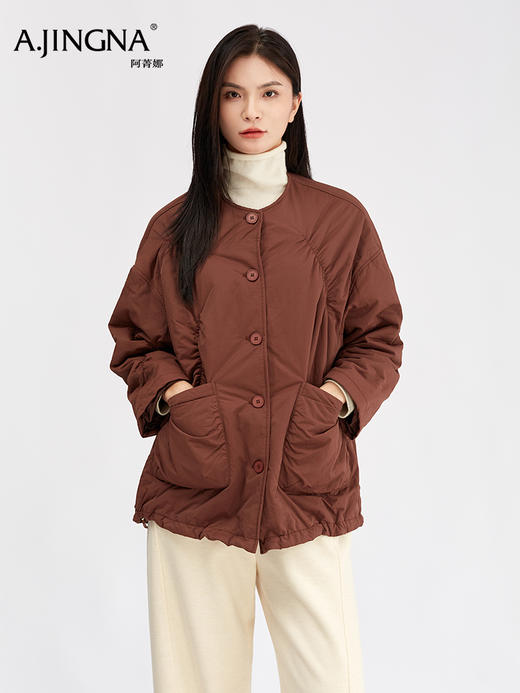 【弧形绗缝】阿菁娜冬季新款显瘦慵懒棉服弧形绗缝设计落肩宽松版型F30D215008 商品图3