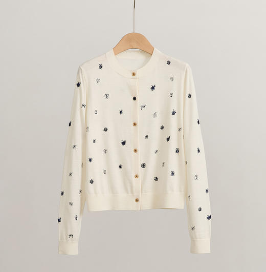 小绣花波点绵羊毛针织开衫 商品图0