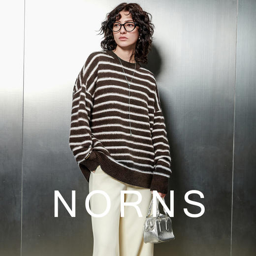 NORNS LADY诺恩【冬日调色盘】冬季新款毛针织衫撞色条纹宽松圆领 H25SF73665K 商品图2