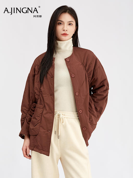 【弧形绗缝】阿菁娜冬季新款显瘦慵懒棉服弧形绗缝设计落肩宽松版型F30D215008 商品图4